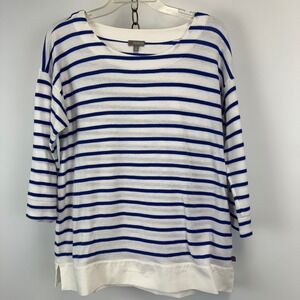 T by Talbots Blue White Striped Top Size M 3/4 Sleeve